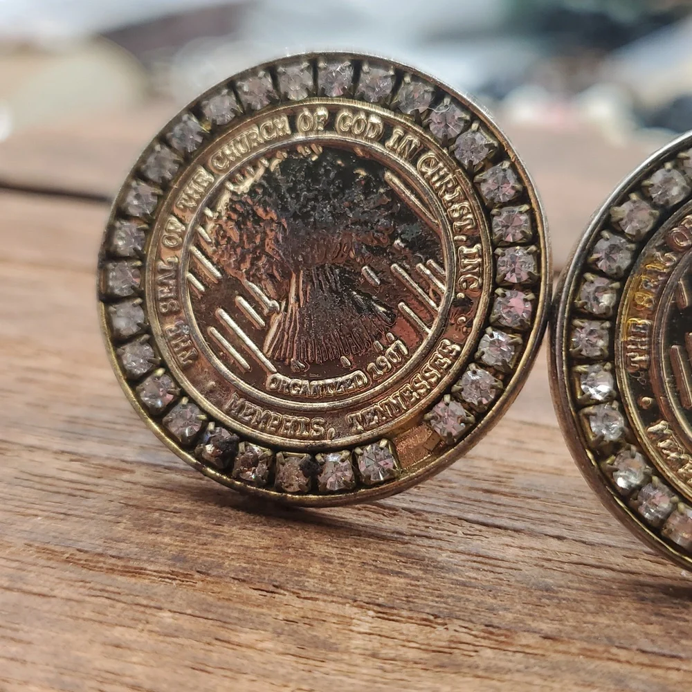 Gold tone Coin Cufflinks with‎ Crystal Accents Overflow